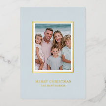 Elegant Christmas Photo Light Dusty Blue Gold