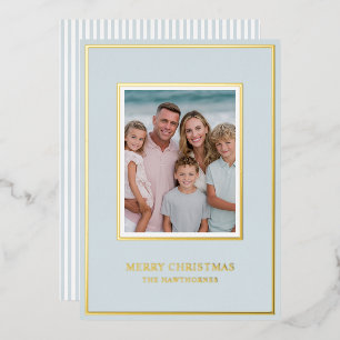 Elegant Christmas Photo Light Dusty Blue Gold