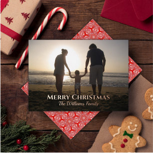 Elegant Christmas Photo Name Topography Gold Red