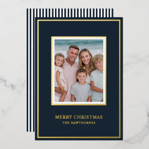 Elegant Christmas Photo Simple Dark Navy Gold
