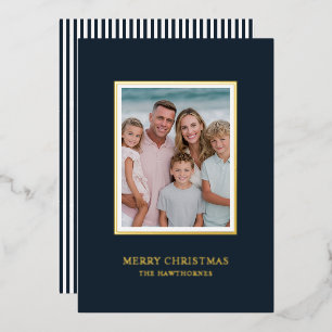 Elegant Christmas Photo Simple Dark Navy Gold