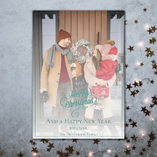 Elegant Christmas Photo Teal Holiday Card