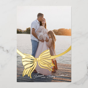 Elegant Christmas Photo Tied With Gold Bow
