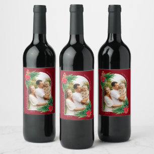 Elegant Christmas Photo Winter Greenery Wine Label