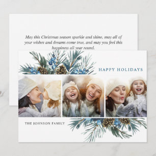 Elegant Christmas Pine Cones 3 Photo Greeting Holiday Card