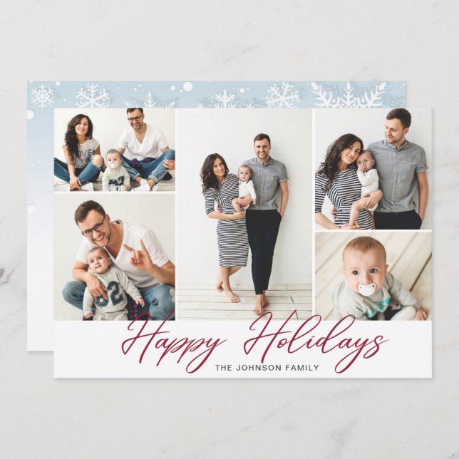 Elegant Christmas Pine Cones 5 PHOTOS Greeting Holiday Card (Front/Back)