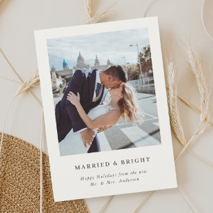 Elegant Christmas Pine Married and Bright Photo Holiday Card