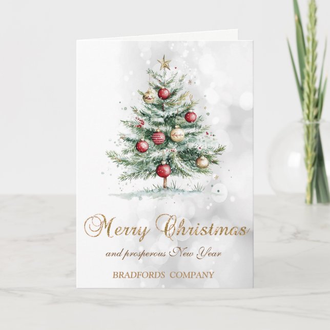 Elegant Christmas Pine Tree Balls ,Bokeh  Holiday Card (Front)