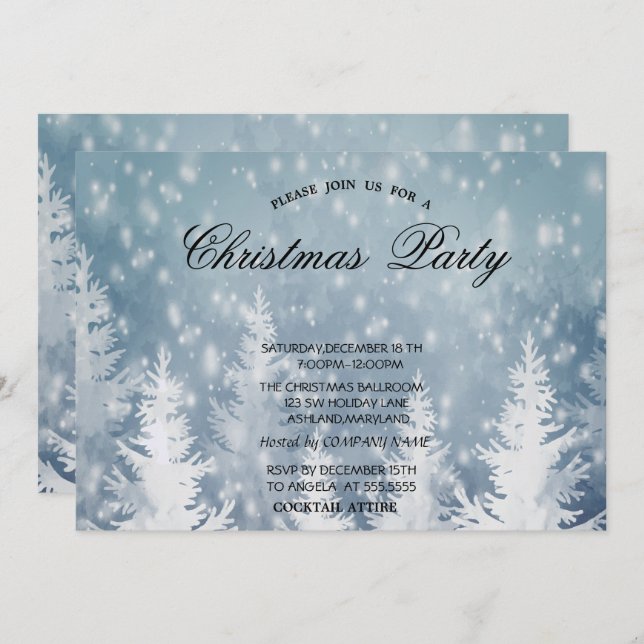 Elegant Christmas Pine Tree, Snow  Christmas Party Invitation (Front/Back)