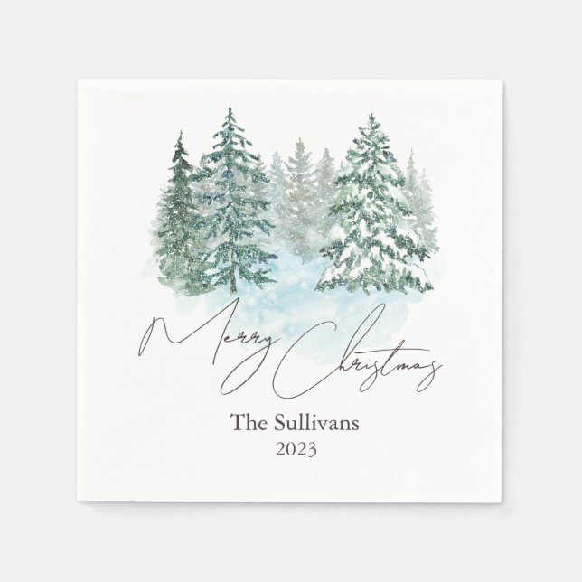 Elegant Christmas Pines Holiday Party  Napkin (Front)