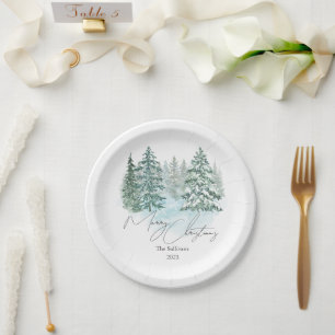 Elegant Christmas Pines Holiday Party Paper Plate