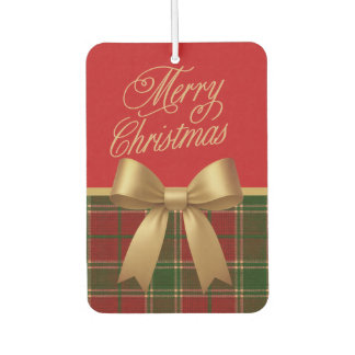 Elegant Christmas Plaid Collection with Gold Bow Car Air Freshener