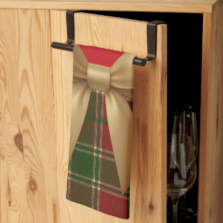 Elegant Christmas Plaid Collection with Gold Bow Tea Towel