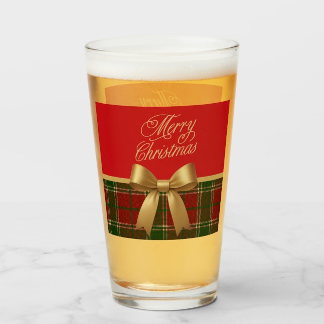 Elegant Christmas Plaid Glass Cup (Front Filled)