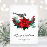 Elegant Christmas Poinsettia Bird Non-Photo Holiday Card<br><div class="desc">Wish your friends and family a happy holiday season with this elegant Christmas poinsettia and holly berries design. Personalise with your holiday greeting and family name.</div>
