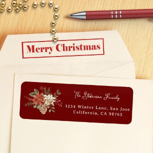 Elegant Christmas Poinsettia Dark Red Address