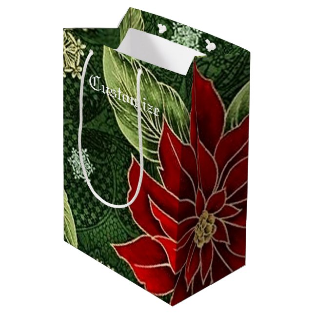 Elegant Christmas Poinsettia Gift Bag (Back Angled)