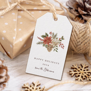 Elegant Christmas Poinsettia Holiday Gift Tags