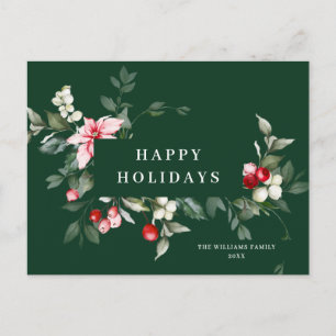Elegant Christmas Poinsettia Holiday Greeting Postcard