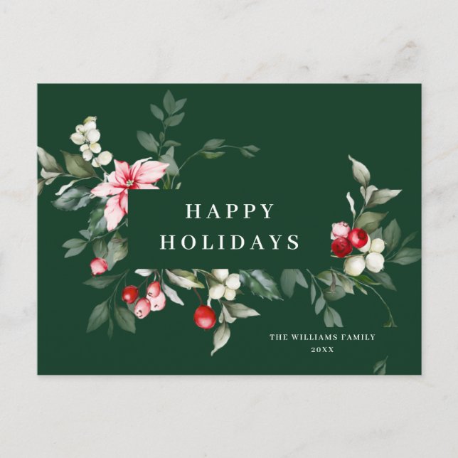 Elegant Christmas Poinsettia Holiday Greeting Postcard (Front)