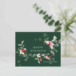 Elegant Christmas Poinsettia Holiday Greeting Postcard
