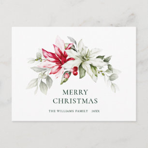 Elegant Christmas Poinsettia Holiday Greeting Postcard