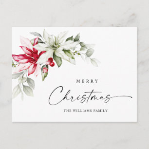 Elegant Christmas Poinsettia Holiday Greeting Postcard