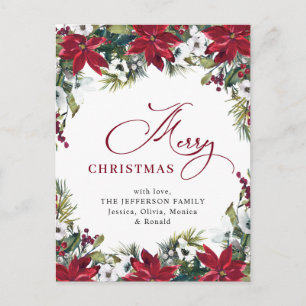 Elegant Christmas Poinsettia Holiday Greeting Postcard