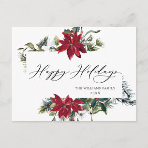 Elegant Christmas Poinsettia Holiday Greeting Postcard