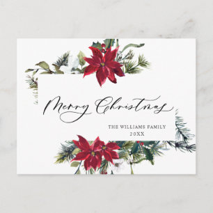 Elegant Christmas Poinsettia Holiday Greeting Postcard