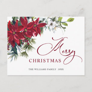 Elegant Christmas Poinsettia Holiday Greeting Postcard