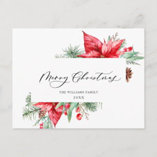 Elegant Christmas Poinsettia Holiday Greeting Postcard