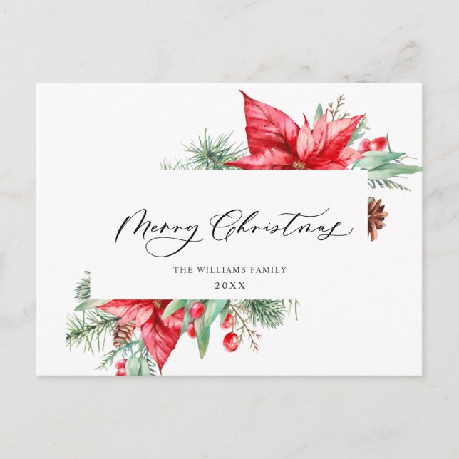 Elegant Christmas Poinsettia Holiday Greeting Postcard (Front)