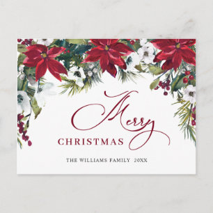 Elegant Christmas Poinsettia Holiday Greeting Postcard