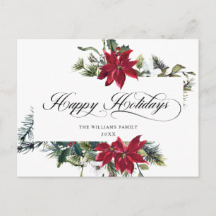 Elegant Christmas Poinsettia Holiday Greeting Postcard
