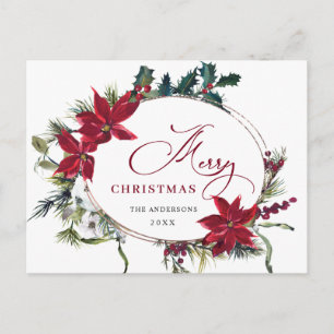 Elegant Christmas Poinsettia Holiday Greeting Postcard