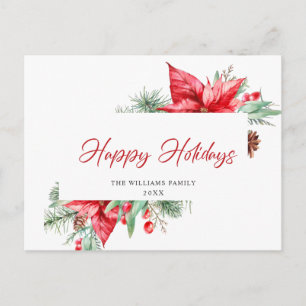 Elegant Christmas Poinsettia Holiday Greeting Postcard