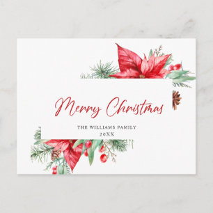 Elegant Christmas Poinsettia Holiday Greeting Postcard