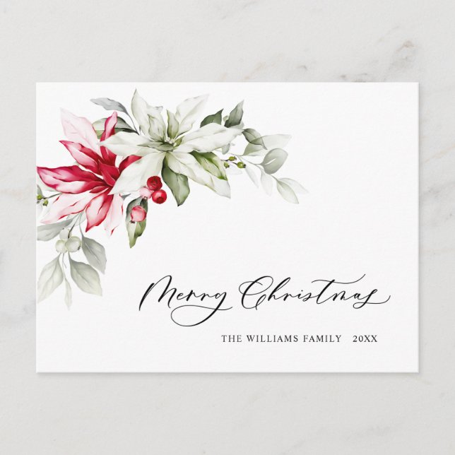 Elegant Christmas Poinsettia Holiday Greeting Postcard (Front)