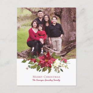 Elegant Christmas Poinsettia Holiday Photo Postcard