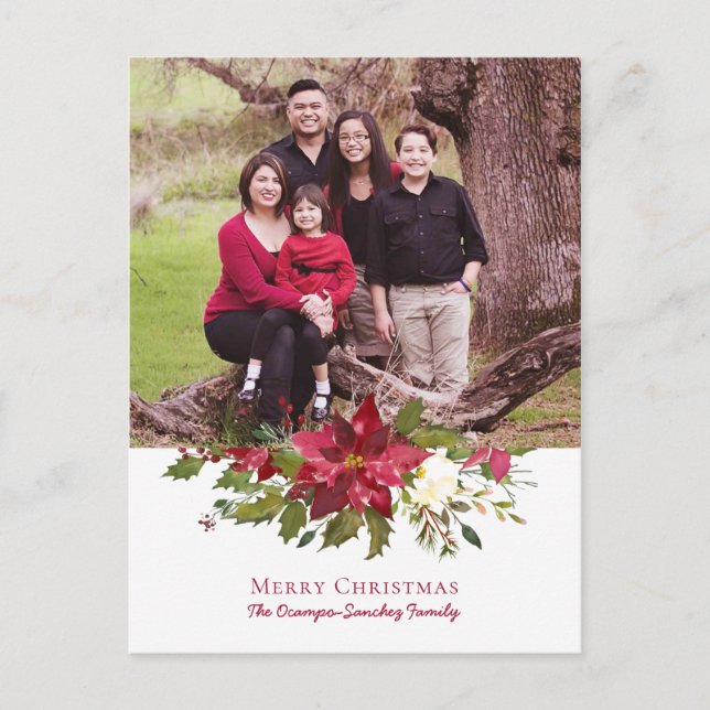 Elegant Christmas Poinsettia Holiday Photo Postcard (Front)