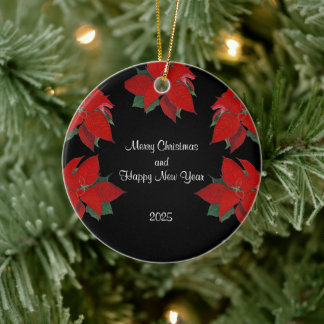 Elegant Christmas Poinsettia Pattern Ceramic Tree Decoration