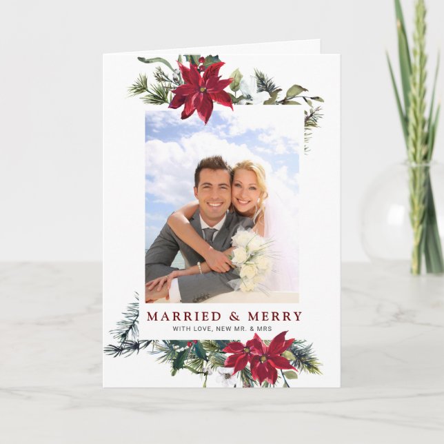 Elegant Christmas Poinsettia Photo Greeting Holiday Card (Front)