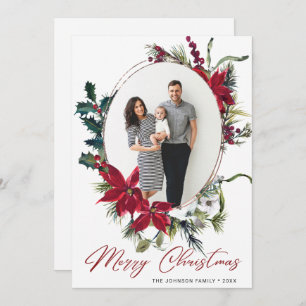 Elegant Christmas Poinsettia Photo Greeting Holiday Card