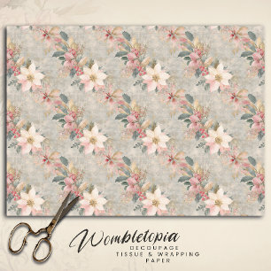 Elegant Christmas Poinsettia Pink & Grey Floral Tissue Paper