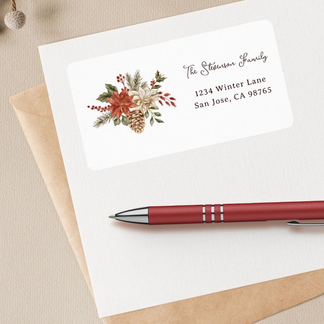 Elegant Christmas Poinsettia Return Address Label (Creator Uploaded)