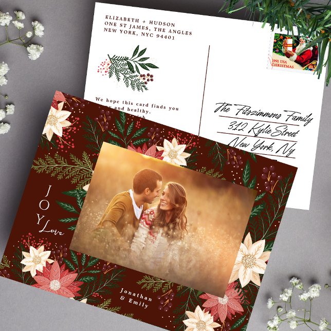 Elegant Christmas Poinsettia Splendour Photo Holiday Postcard (Creator Uploaded)