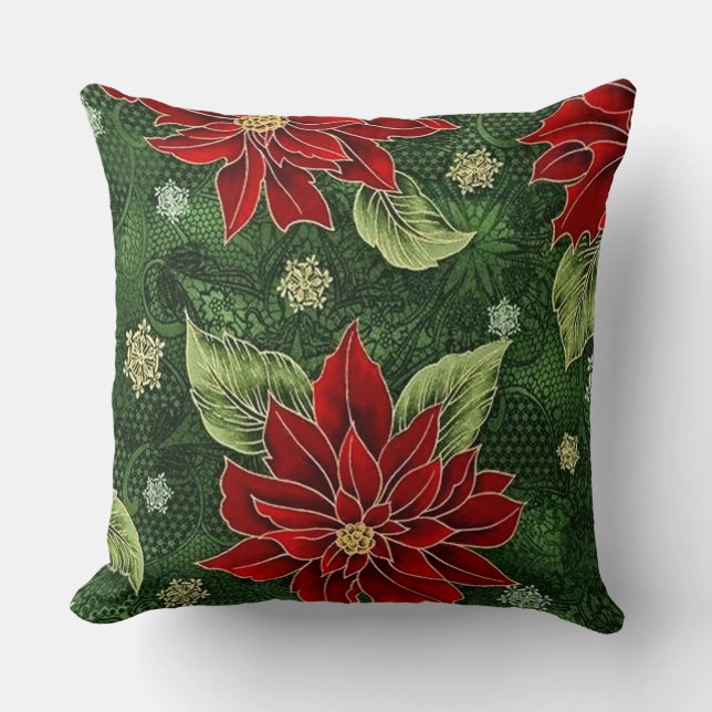 Elegant Christmas Poinsettia Throw Pillow (Front)