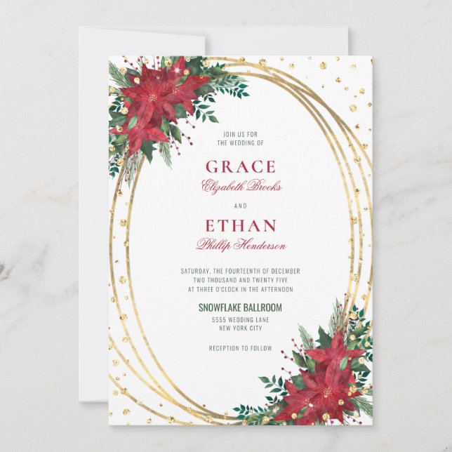 Elegant Christmas Poinsettia Wedding Invitation (Front)