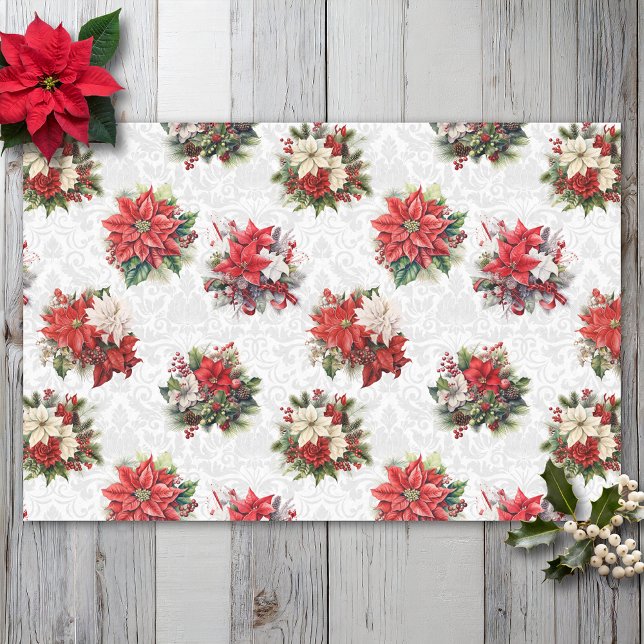 Elegant Christmas Poinsettias and Damask Tissue Paper (Creator Uploaded)